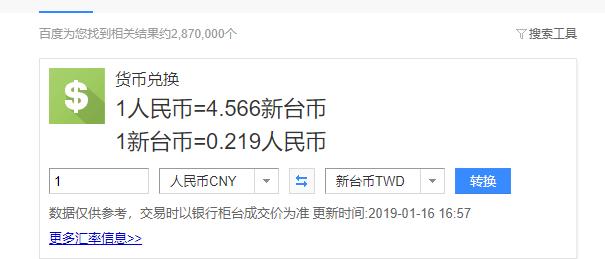 最新汇率，今天1元人民币等于多少台币