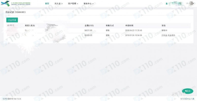 ICANFX（爱肯控股）经申请多天，无法出金