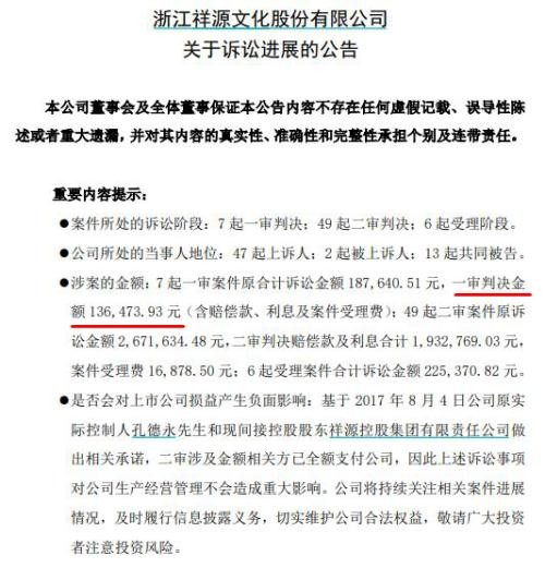 赵薇等证券虚假陈述案进展：与祥源文化一审被判赔超13万