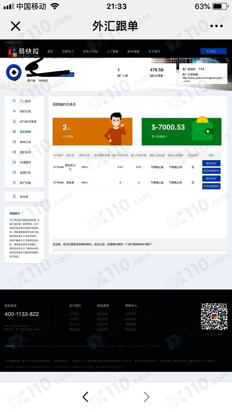 被网友介绍到AVATrade平台交易，用易快投跟单社区跟单操作亏损3万多美金