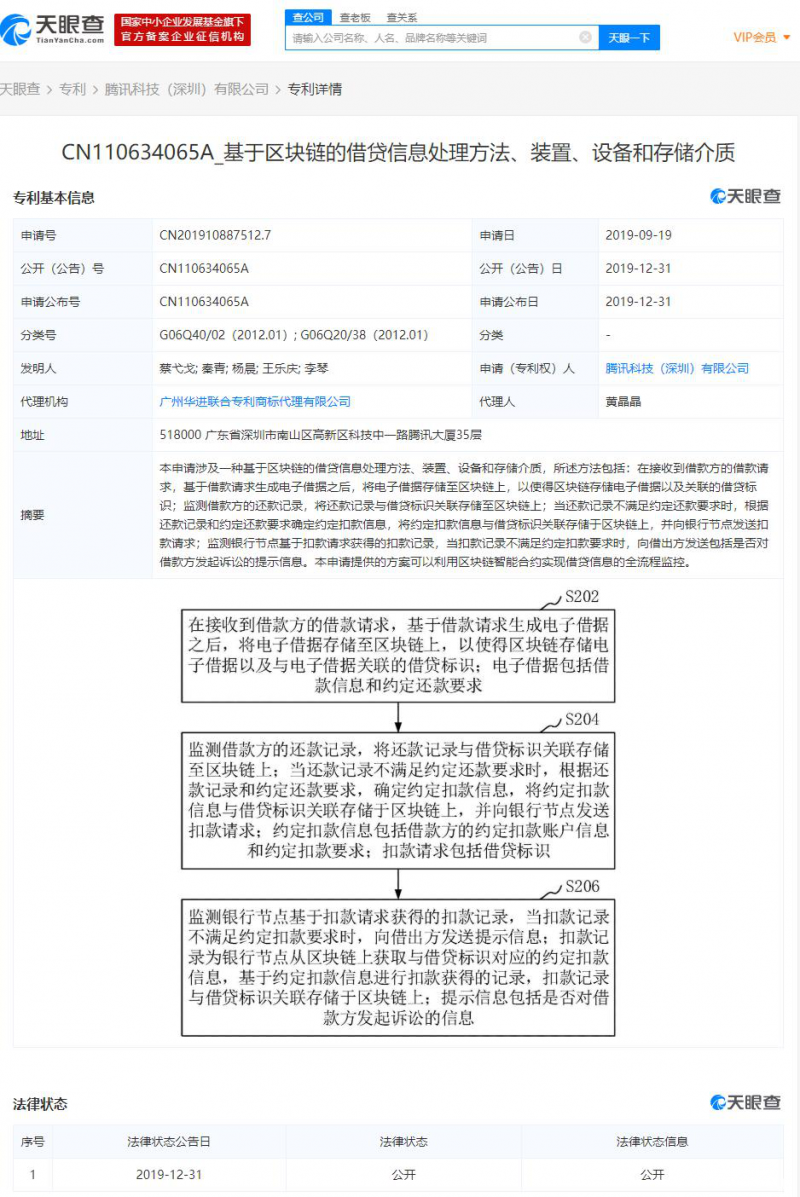 布局区块链落地应用？腾讯申请“区块链+借贷”、“区块链+病历数据”等专利