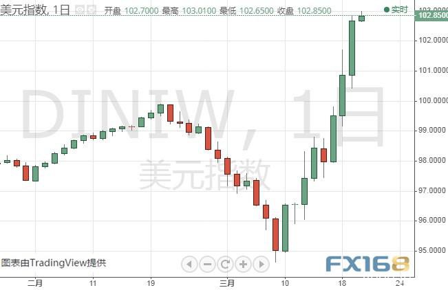 美元指数一度突破103 金价跳水后反弹、大跌风险犹存