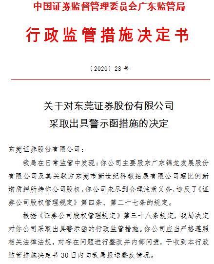 又一券商遭罚：控股股东超比例质押 实控人偿债规模高