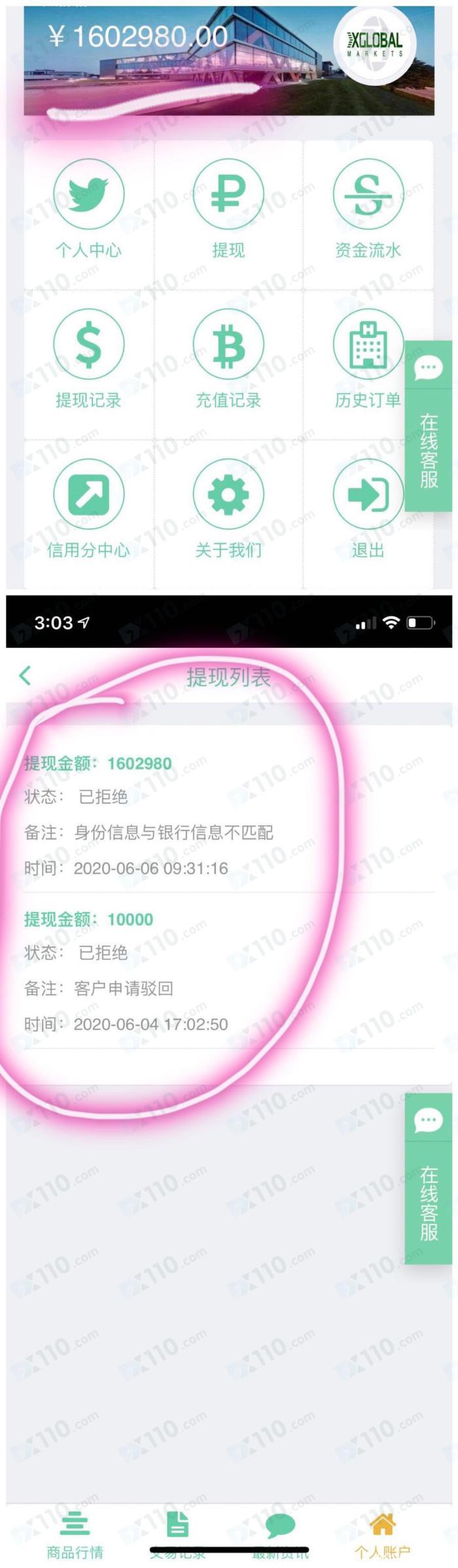 假冒X Global Markets外汇诈骗平台，不给出金！